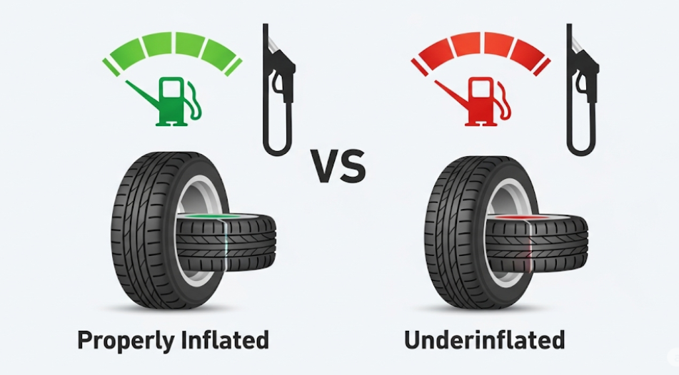 Infographic showing how proper tire pressure boosts fuel efficiency.

